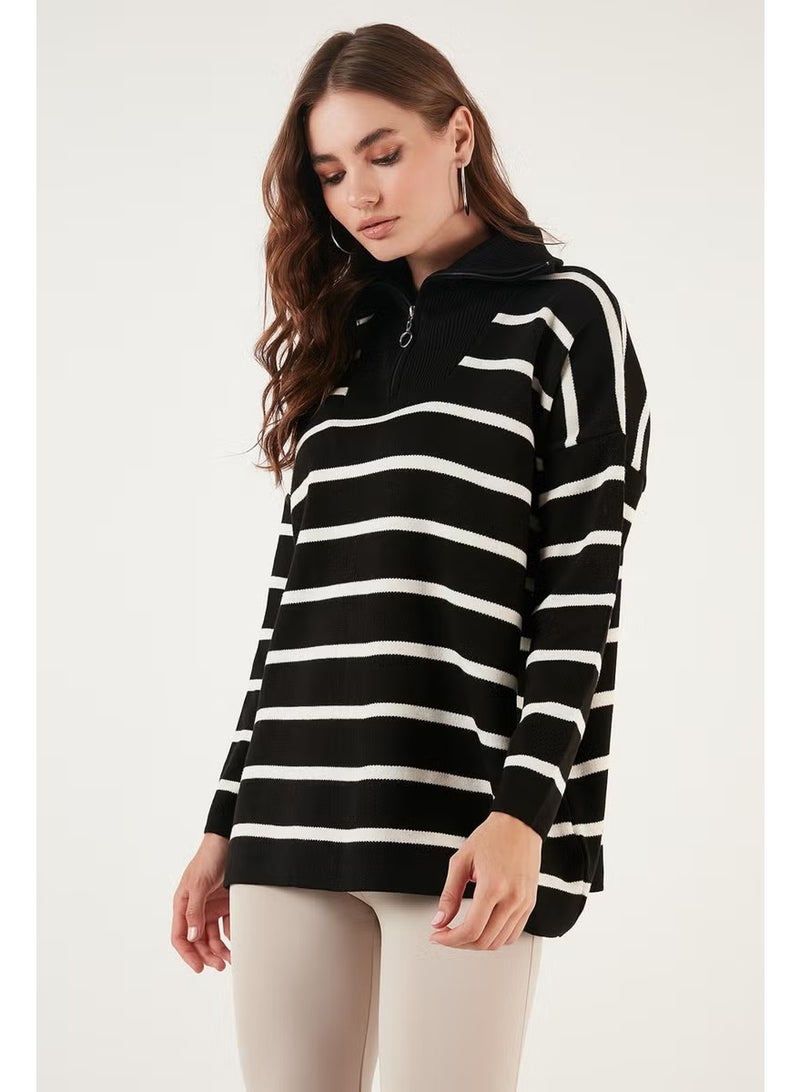 Lela Striped Half Zipper Oversize Knitwear Sweater Women's Sweater 4616080 - Image 4